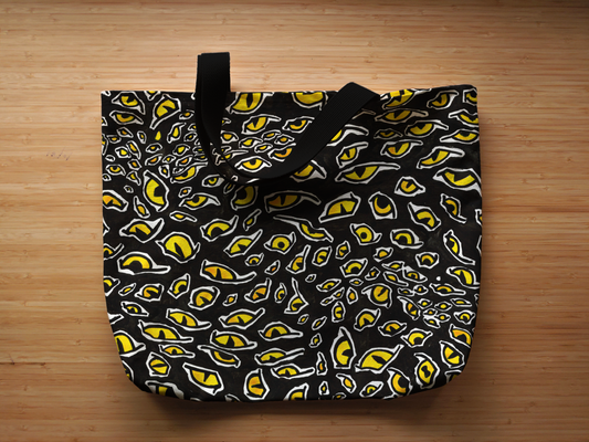 Cotton Canvas Tote Bag, Surreal Cheetah Evil Eye Pattern