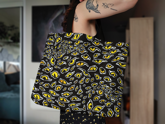 Cotton Canvas Tote Bag, Surreal Cheetah Evil Eye Pattern