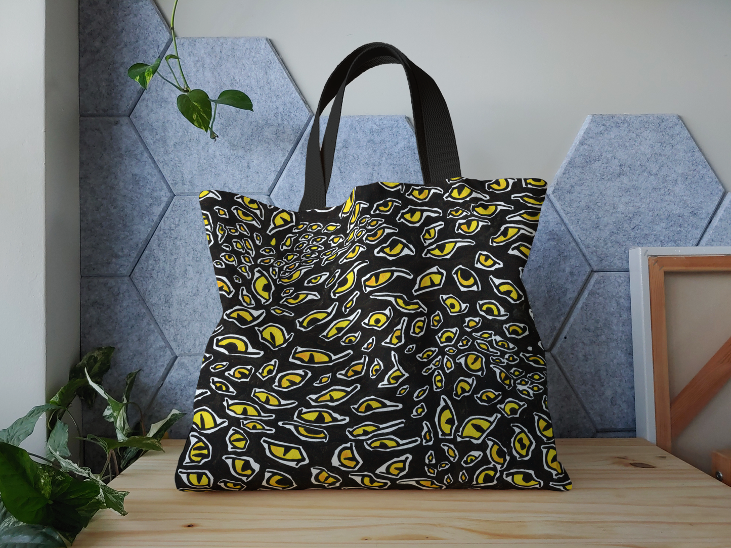 Cotton Canvas Tote Bag, Surreal Cheetah Evil Eye Pattern