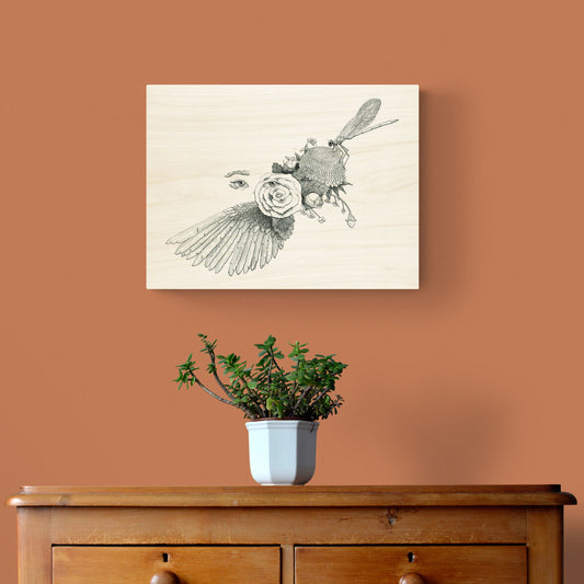 Dreams of Flight and Flowers Wood Print