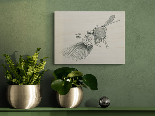 Dreams of Flight and Flowers Wood Print