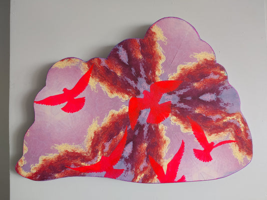 Neon Pink Pigeon Cloudburst Sculptural Painting
