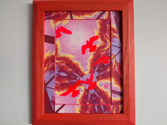 Neon Pink Pigeon Cloudburst Framed Painting