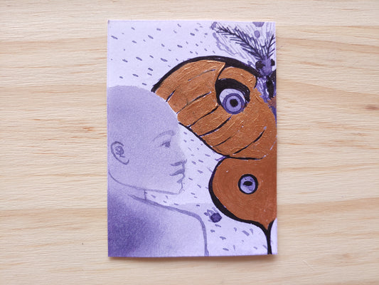 Purple + Copper Lady with Moth ACEO