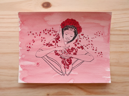 Lady Bug Hand Coloured Print