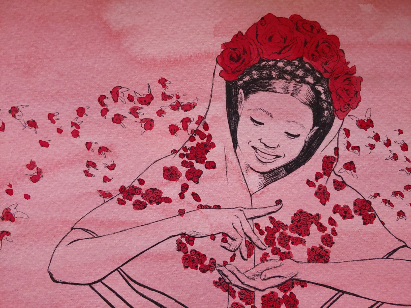 Lady Bug Hand Coloured Print