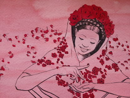 Lady Bug Hand Coloured Print