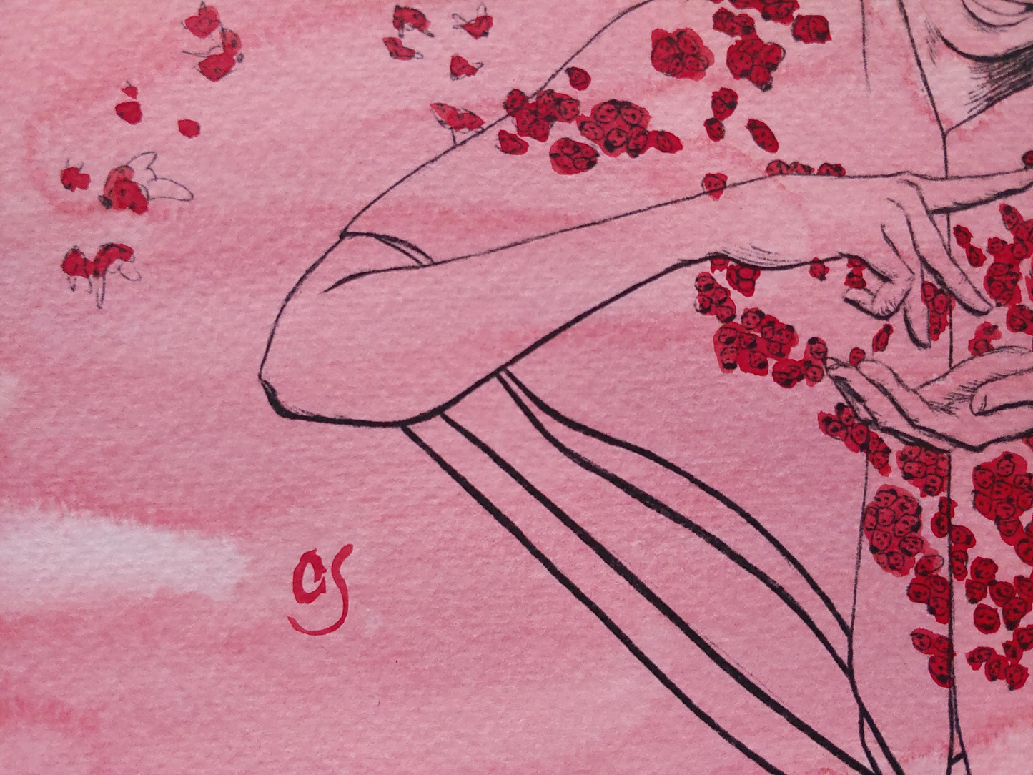 Lady Bug Hand Coloured Print