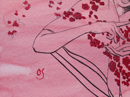 Lady Bug Hand Coloured Print