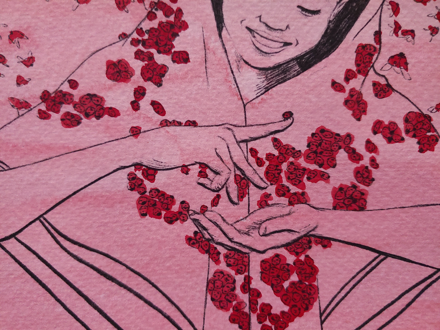 Lady Bug Hand Coloured Print