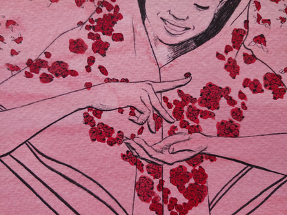 Lady Bug Hand Coloured Print