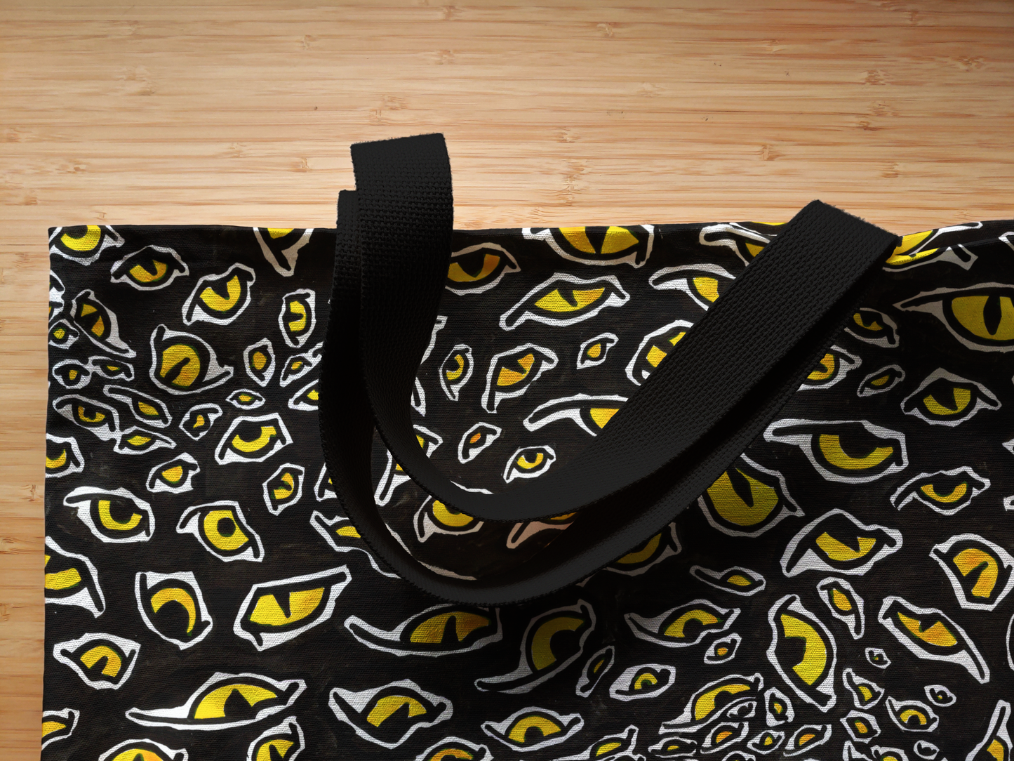 Cotton Canvas Tote Bag, Surreal Cheetah Evil Eye Pattern
