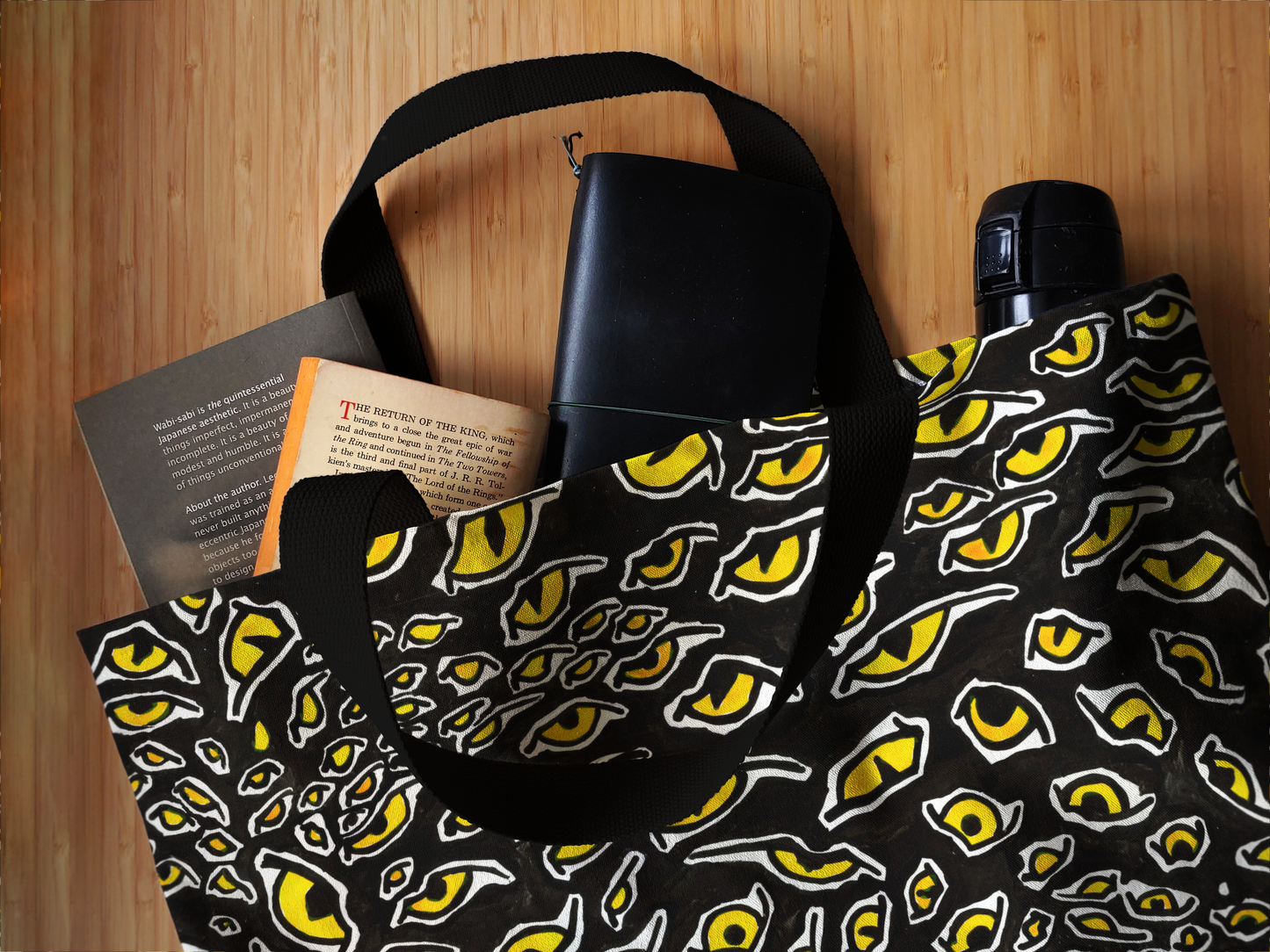 Cotton Canvas Tote Bag, Surreal Cheetah Evil Eye Pattern