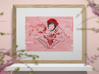 Lady Bug Hand Coloured Print