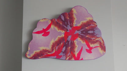Neon Pink Pigeon Cloudburst Sculptural Painting