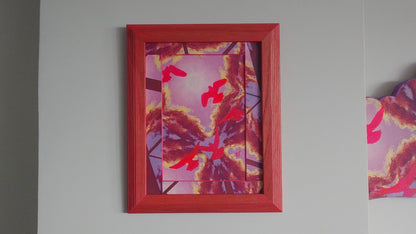 Neon Pink Pigeon Cloudburst Framed Painting