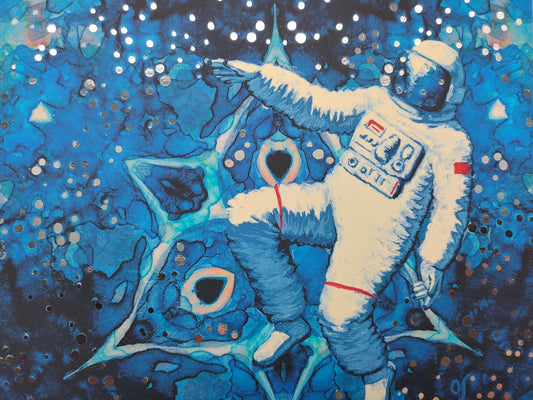 Spaced Out Silver Foil Art Prints