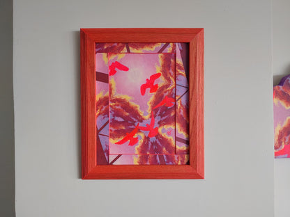 Neon Pink Pigeon Cloudburst Framed Painting