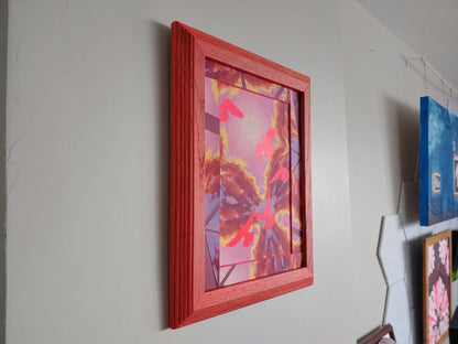 Neon Pink Pigeon Cloudburst Framed Painting