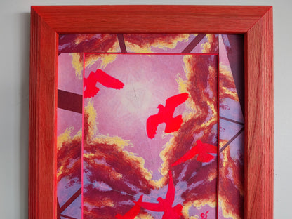 Neon Pink Pigeon Cloudburst Framed Painting