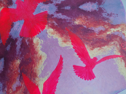 Neon Pink Pigeon Cloudburst Sculptural Painting