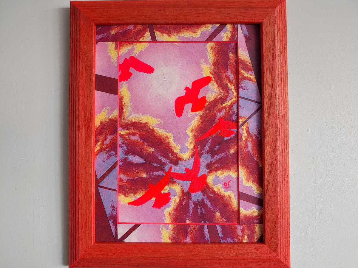 Neon Pink Pigeon Cloudburst Framed Painting