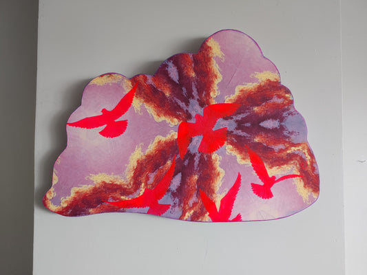 Neon Pink Pigeon Cloudburst Sculptural Painting