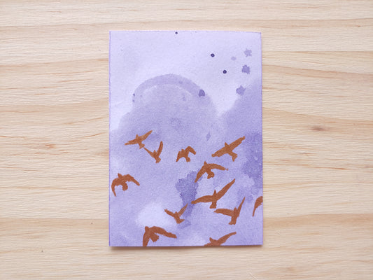 Purple + Copper Flock of Birds ACEO