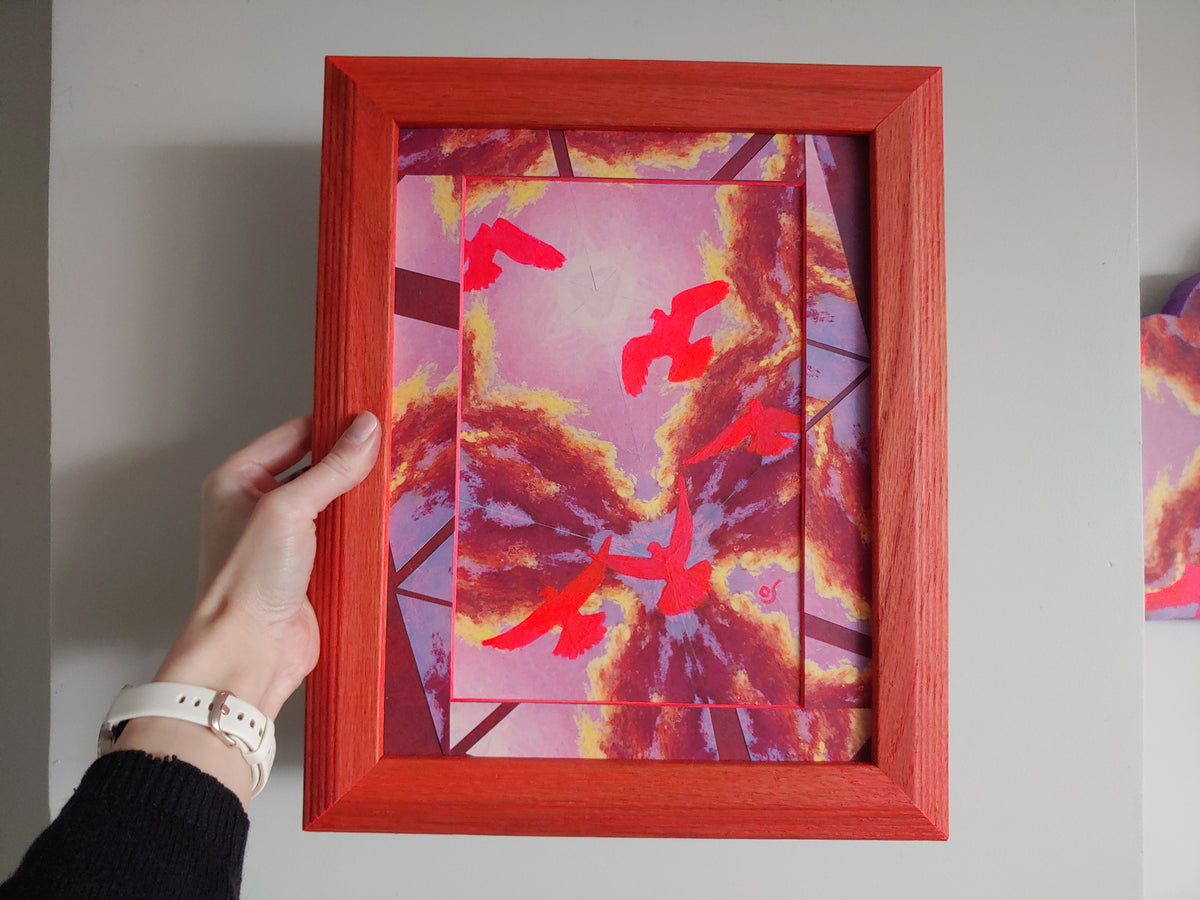 Neon Pink Pigeon Cloudburst Framed Painting