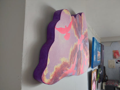 Neon Pink Pigeon Cloudburst Sculptural Painting