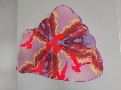Neon Pink Pigeon Cloudburst Sculptural Painting