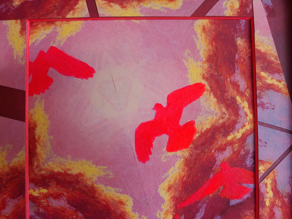 Neon Pink Pigeon Cloudburst Framed Painting