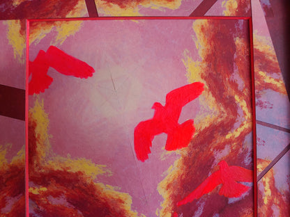 Neon Pink Pigeon Cloudburst Framed Painting