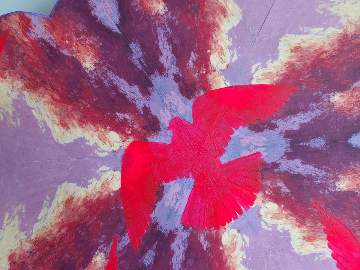Neon Pink Pigeon Cloudburst Sculptural Painting