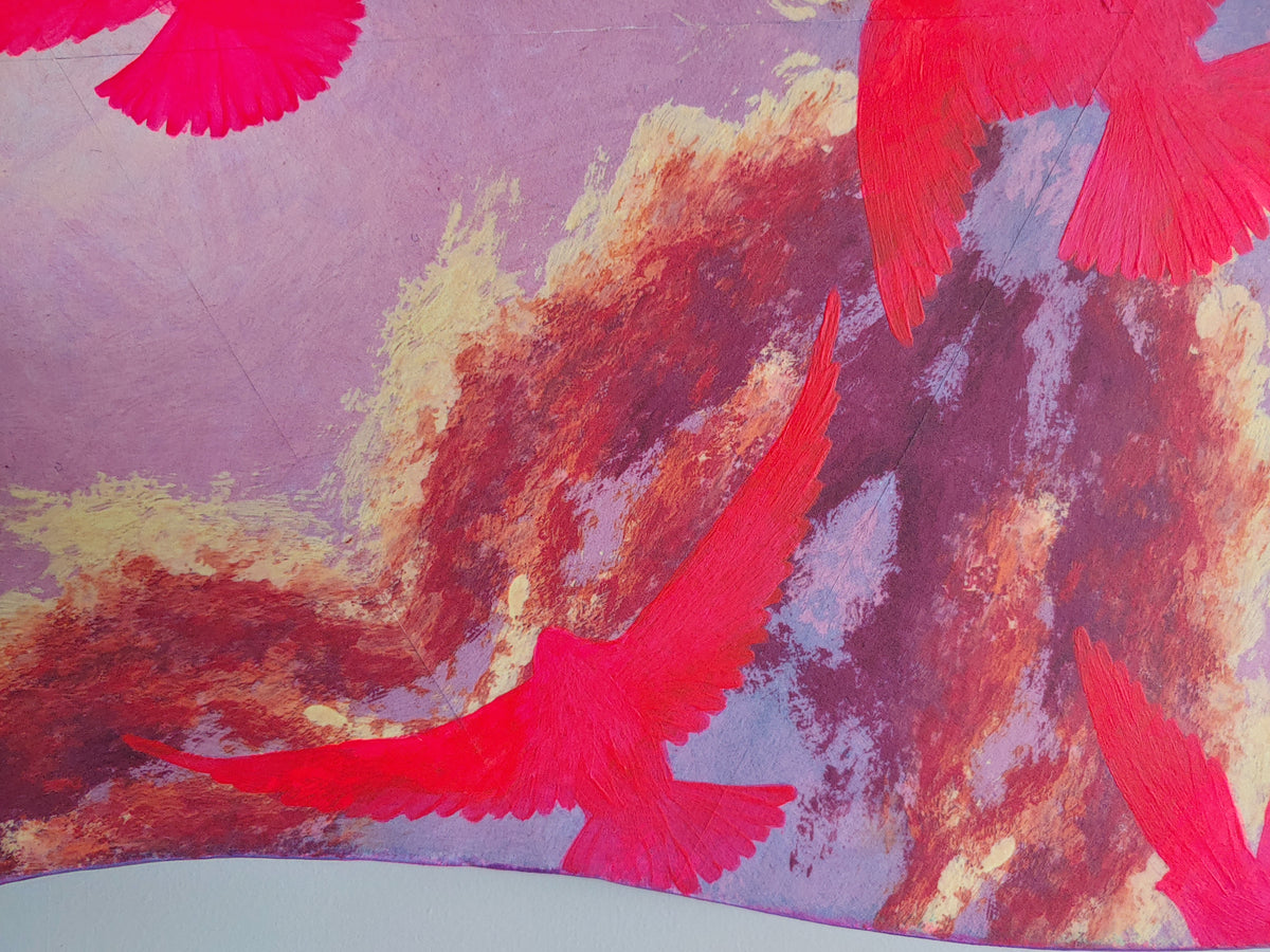 Neon Pink Pigeon Cloudburst Sculptural Painting