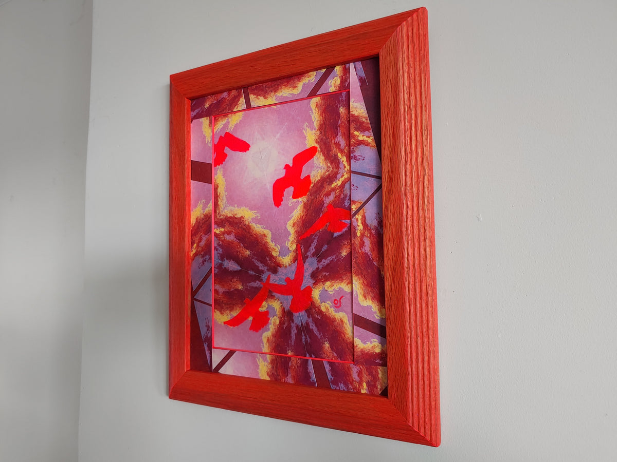 Neon Pink Pigeon Cloudburst Framed Painting