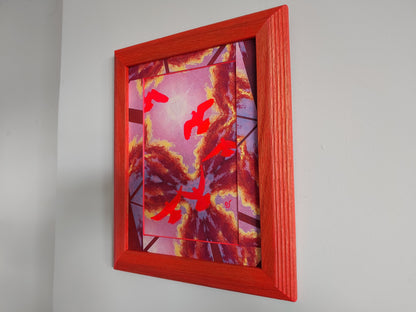 Neon Pink Pigeon Cloudburst Framed Painting